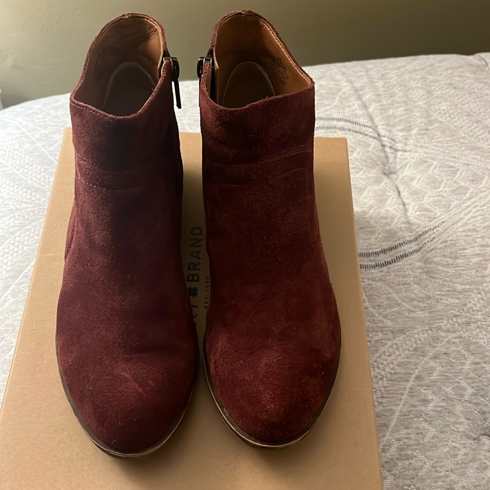 Burgundy suede booties from Lucky Brand